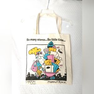 Vintage Carlton Cards Marketplace Funny Tote Bag Shopping Humor So Many Stores